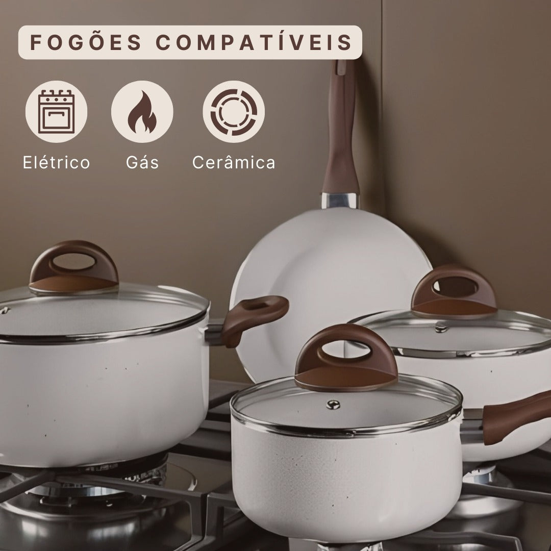 Jogo De Panelas 5 Peças Ceramic Life Vanilla Brinox