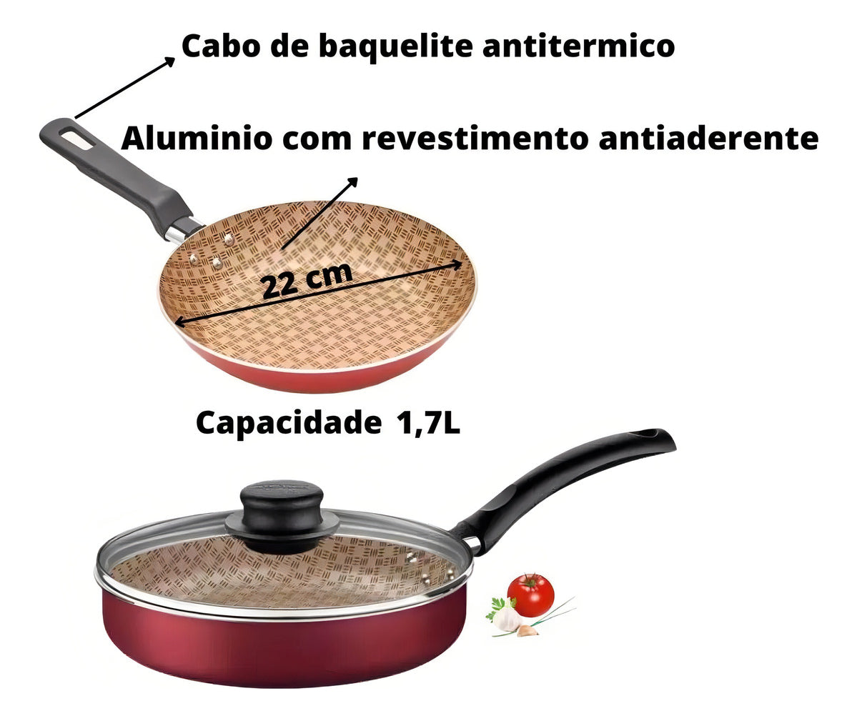 Frigideira Reta Tampa De Vidro 22cm 1,7l Alumínio Tramontina Cor Vermelho