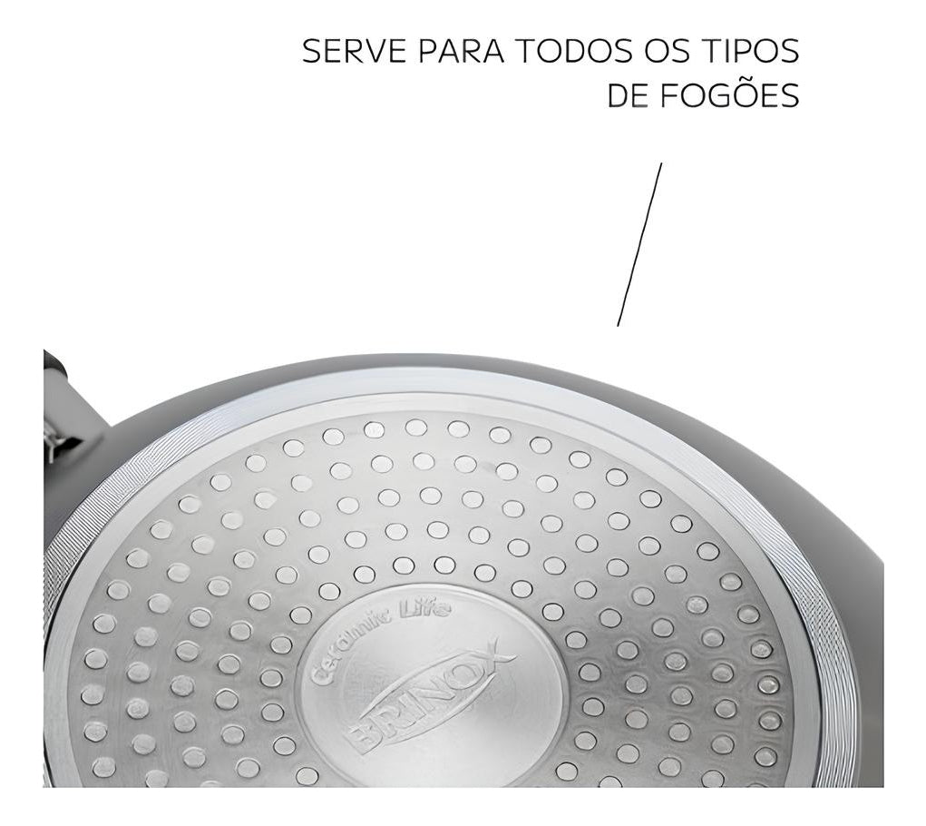 Jogo De Panelas 5 Peças Ceramic Life Marble Blend Brinox Cor Cinza