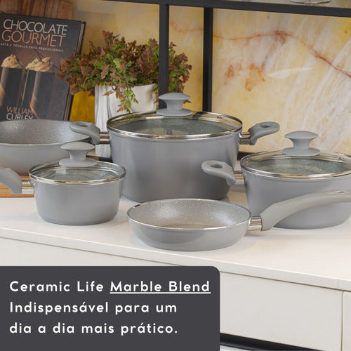 Jogo De Panelas 5pçs Indução Ceramic Life Optima Marble