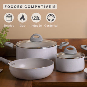 Jogo De Panelas 5 Peças Ceramic Life Marble Blend Brinox Cor Cinza