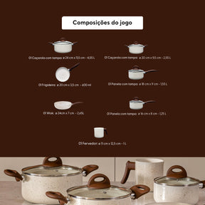 Jogo De Panelas 7 Peças Brinox Ceramic Life Vanilla