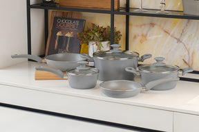 Jogo De Panelas 5 Peças Ceramic Life Marble Blend Brinox Cor Cinza