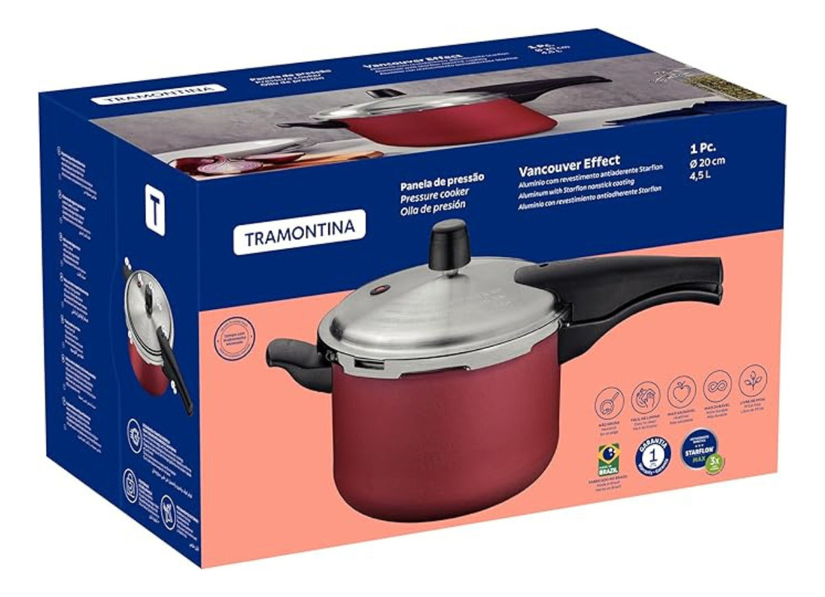 Panela De Pressão 4,5l Tramontina Vancouver Effect 20591-720 Cor Vermelho