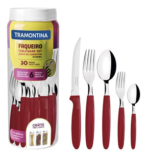 Faqueiro Inox Tramontina Ipanema 30 Peças Jogo De Talheres Cor Vermelho