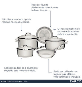 Jogo De Panelas Indução Tramontina Solar 5 Peças Aço Inox