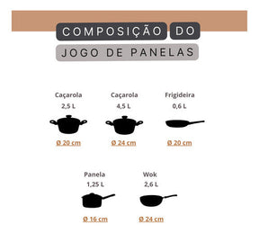 Jogo De Panelas 5 Peças Ceramic Life Marble Blend Brinox